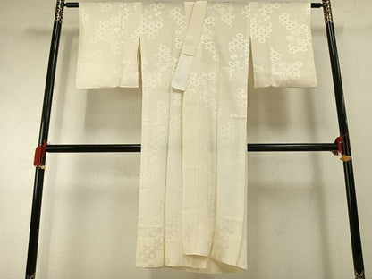 平和屋着物●長襦袢　無双仕立て　草花七宝地紋　生成り色　正絹　逸品　AABG4823fy