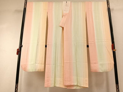 平和屋着物●振袖用長襦袢　無双仕立て　縞地紋　暈し染め　正絹　逸品　AABG4825fy