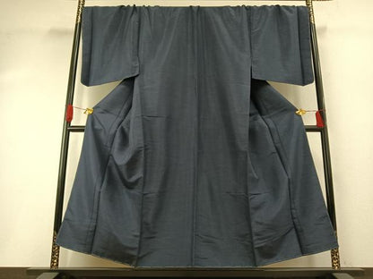 平和屋着物●男性　紬　色無地　藍鉄色　キングサイズ　正絹　逸品　未使用　AABG4827fy