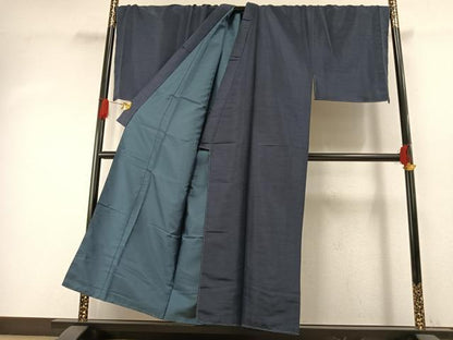 平和屋着物●男性　紬　色無地　藍鉄色　キングサイズ　正絹　逸品　未使用　AABG4827fy