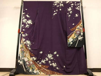 平和屋着物●豪華振袖　御所車花文　金彩　正絹　逸品　AABG4829fy