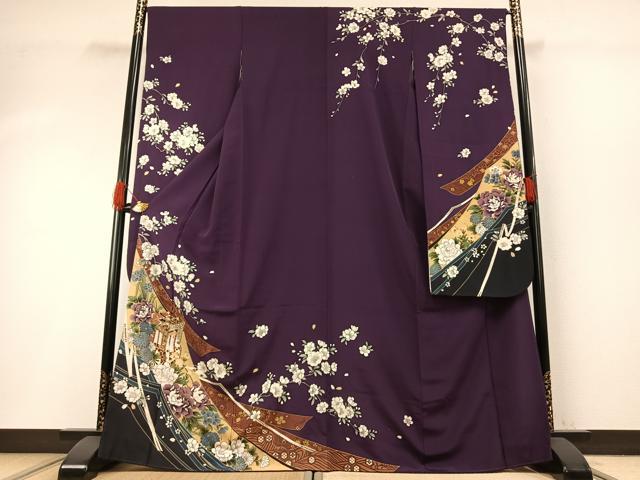 平和屋着物●豪華振袖　御所車花文　金彩　正絹　逸品　AABG4829fy