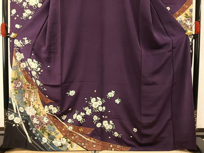 平和屋着物●豪華振袖　御所車花文　金彩　正絹　逸品　AABG4829fy