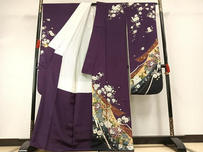 平和屋着物●豪華振袖　御所車花文　金彩　正絹　逸品　AABG4829fy