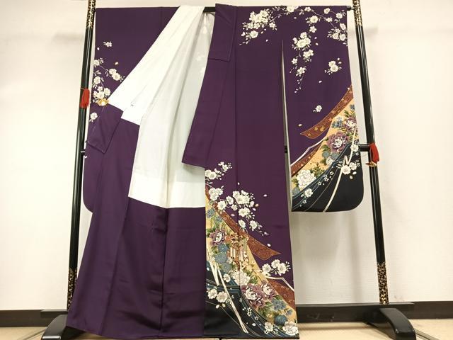 平和屋着物●豪華振袖　御所車花文　金彩　正絹　逸品　AABG4829fy