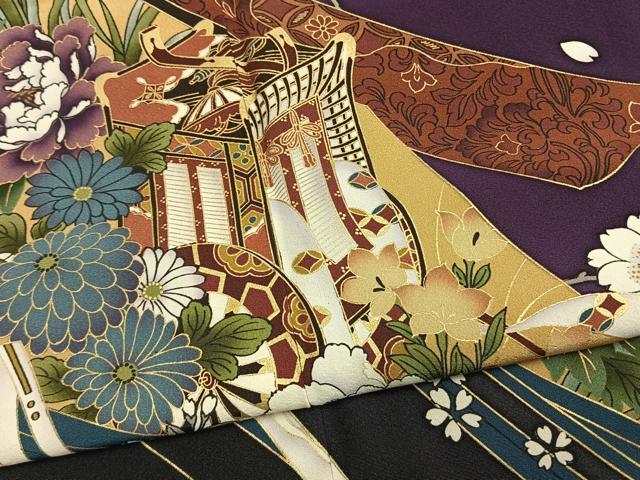 平和屋着物●豪華振袖　御所車花文　金彩　正絹　逸品　AABG4829fy