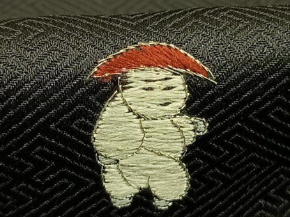 平和屋着物●訪問着　刺繍　人物文　黒地　銀糸　銀彩　正絹　逸品　AABG4833fy
