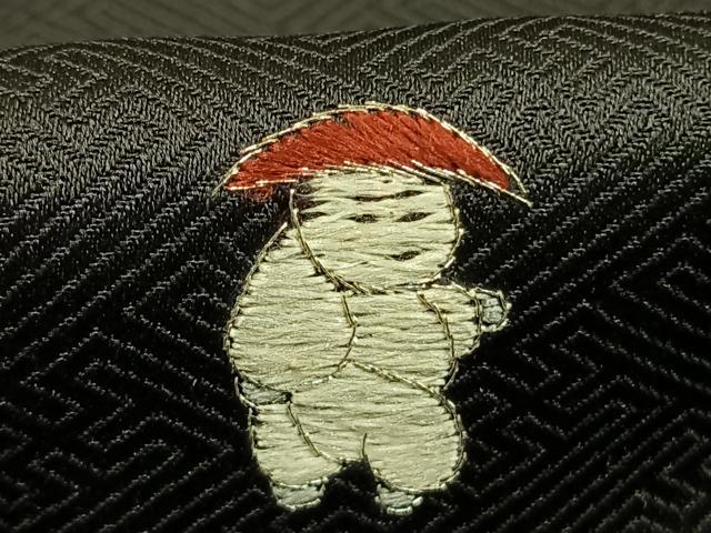 平和屋着物●訪問着　刺繍　人物文　黒地　銀糸　銀彩　正絹　逸品　AABG4833fy