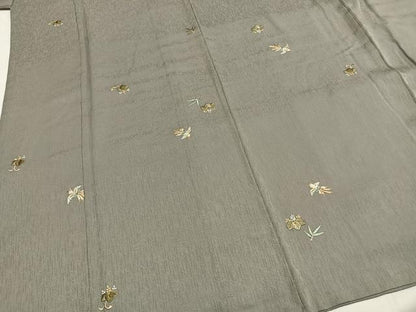 平和屋着物●上質な小紋　総刺繍　花鳥文　金糸　正絹　逸品　AABG4834fy