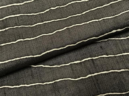 平和屋着物●上質な紬　よろけ縞　黒地　正絹　逸品　AABG4835fy