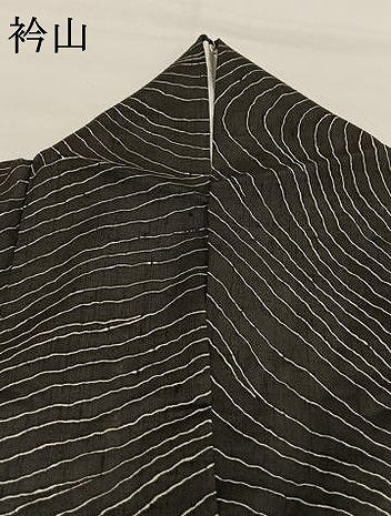 平和屋着物●上質な紬　よろけ縞　黒地　正絹　逸品　AABG4835fy