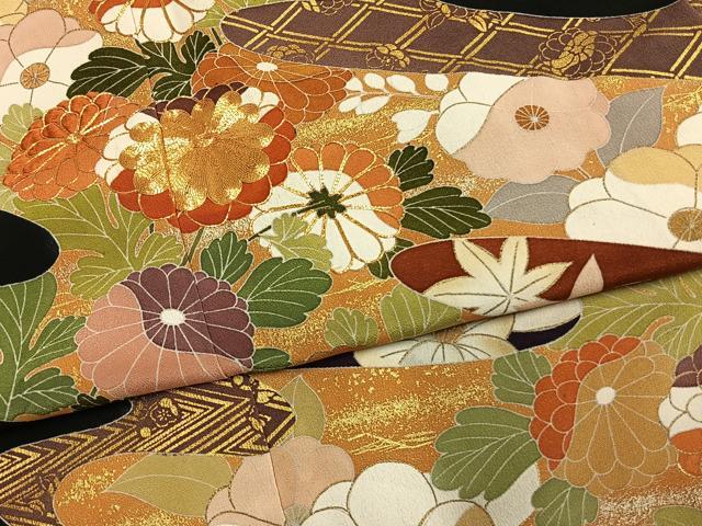 平和屋着物●創業460年・千總　黒留袖　駒刺繍　道長花文　金彩　正絹　逸品　AABG4837fy