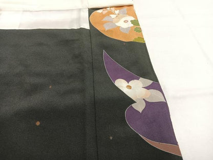平和屋着物●創業460年・千總　黒留袖　駒刺繍　道長花文　金彩　正絹　逸品　AABG4837fy