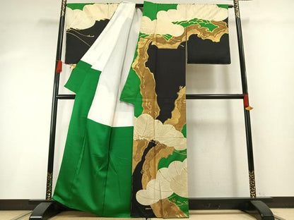 平和屋着物●ジャパンオートクチュール　渡辺雪三郎　訪問着　松　金糸　金彩　正絹　逸品　未使用　AABG4838fy