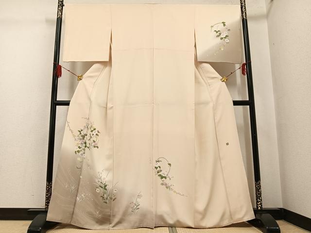 平和屋着物●訪問着　友禅　作家物　草花文　正絹　逸品　AABG4841ph