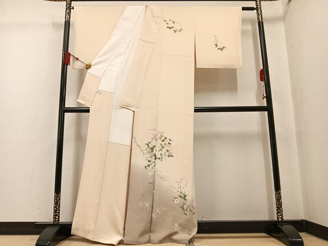 平和屋着物●訪問着　友禅　作家物　草花文　正絹　逸品　AABG4841ph