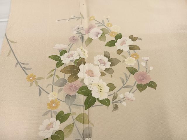 平和屋着物●訪問着　友禅　作家物　草花文　正絹　逸品　AABG4841ph