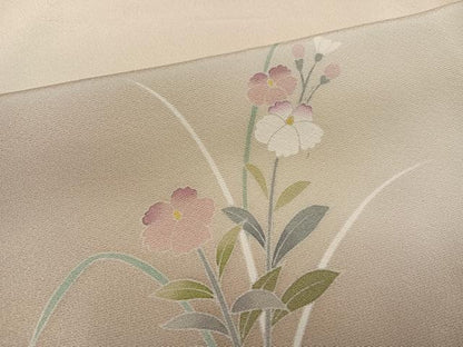 平和屋着物●訪問着　友禅　作家物　草花文　正絹　逸品　AABG4841ph