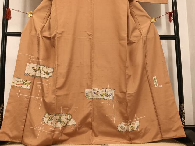 平和屋着物●手彫木版染　佐伯武晴　訪問着　紬地　成り物　正絹　逸品　AABG4843ph