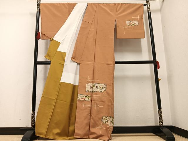 平和屋着物●手彫木版染　佐伯武晴　訪問着　紬地　成り物　正絹　逸品　AABG4843ph