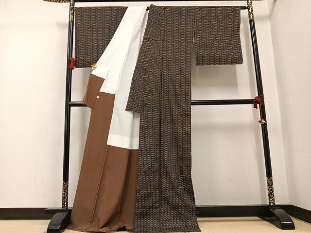 平和屋着物●真綿紬　反端付き　ロング丈　正絹　逸品　AABG4847ph