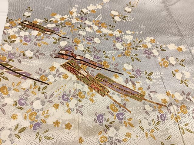平和屋着物●訪問着　駒刺繍　舞扇花文　暈し染め　金彩　正絹　逸品　AABG4848ph