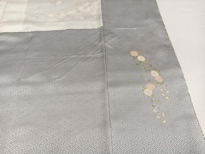 平和屋着物●訪問着　駒刺繍　舞扇花文　暈し染め　金彩　正絹　逸品　AABG4848ph