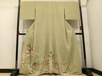 平和屋着物●豪華色留袖　友禅　作家物　貝桶花文　金彩　正絹　逸品　AABG4849ph