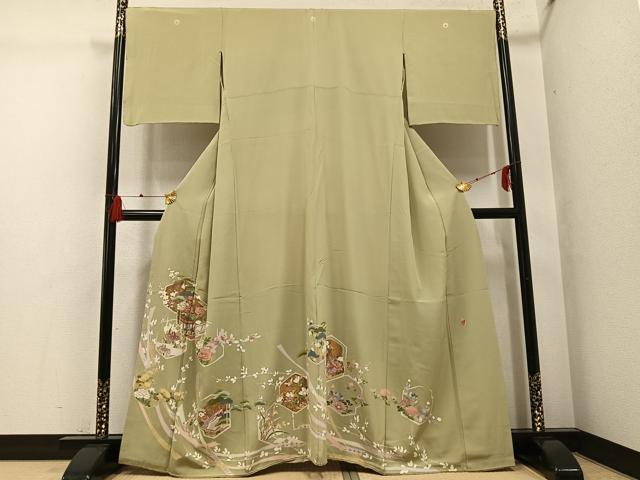平和屋着物●豪華色留袖　友禅　作家物　貝桶花文　金彩　正絹　逸品　AABG4849ph