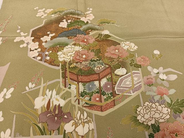 平和屋着物●豪華色留袖　友禅　作家物　貝桶花文　金彩　正絹　逸品　AABG4849ph