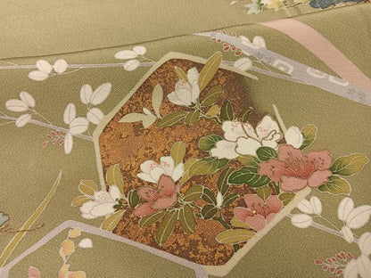平和屋着物●豪華色留袖　友禅　作家物　貝桶花文　金彩　正絹　逸品　AABG4849ph