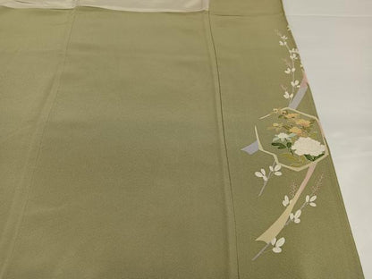 平和屋着物●豪華色留袖　友禅　作家物　貝桶花文　金彩　正絹　逸品　AABG4849ph