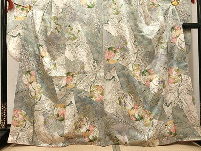 平和屋着物●創業460年・千總　振袖　草花文　金彩　三越扱い　正絹　逸品　AABG4851ph