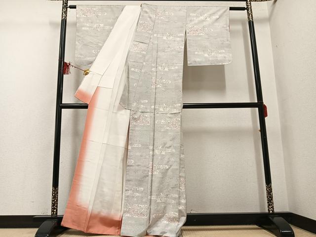 平和屋着物●本場大島紬　白大島　120亀甲　エ霞草花文　正絹　逸品　未使用　AABG4852ph