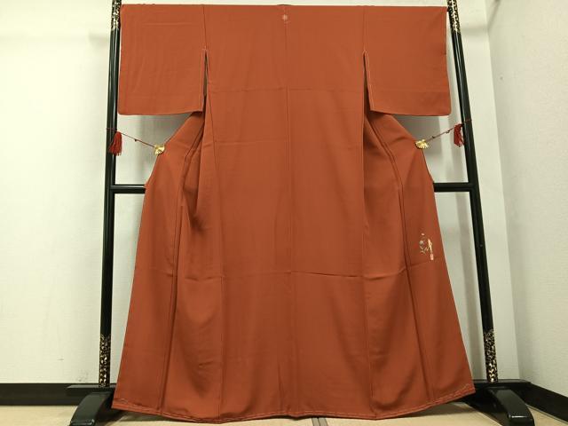 平和屋着物●本草木染作家　瑞寶　色無地　紅樺色　正絹　逸品　AABG4859ph
