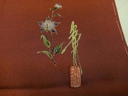 平和屋着物●本草木染作家　瑞寶　色無地　紅樺色　正絹　逸品　AABG4859ph