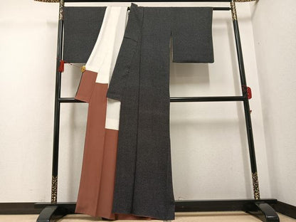 平和屋着物●江戸小紋　大小あられ　黒地　正絹　逸品　AABG4861ph