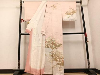 平和屋着物●訪問着　友禅　駒刺繍　松竹梅　風景籬文　暈し染め　金彩　松坂屋扱い　正絹　逸品　AABG4862ph