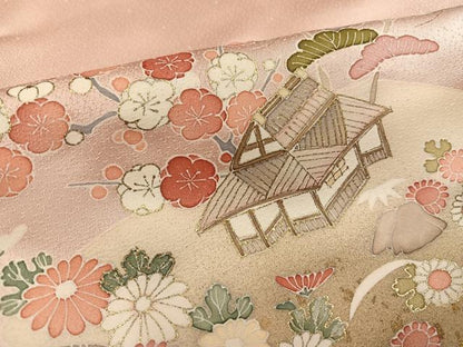 平和屋着物●訪問着　友禅　駒刺繍　松竹梅　風景籬文　暈し染め　金彩　松坂屋扱い　正絹　逸品　AABG4862ph