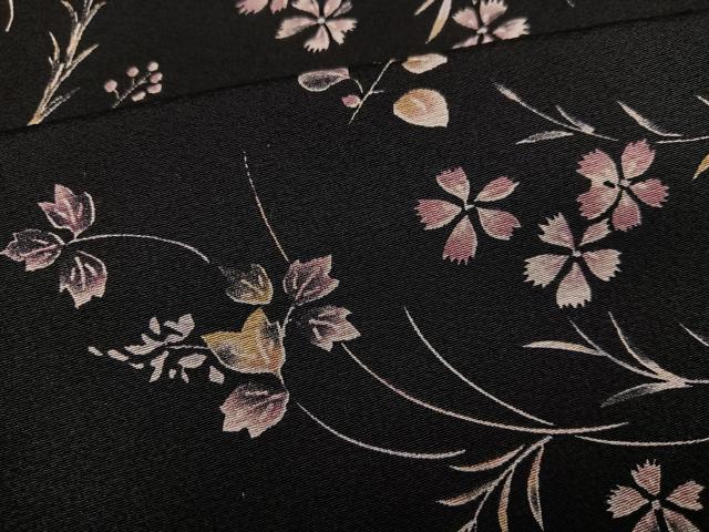 平和屋着物●上質な小紋　草花文　黒地　ロング丈　正絹　逸品　AABG4863ph