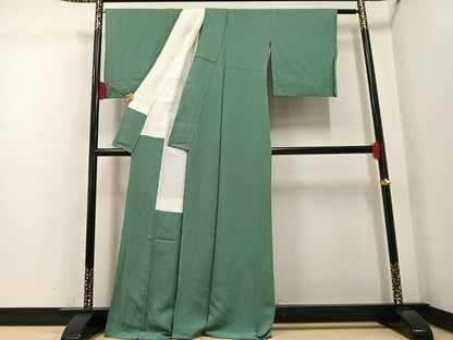 平和屋着物●上質な色無地　老竹色　正絹　逸品　AABG4865ph