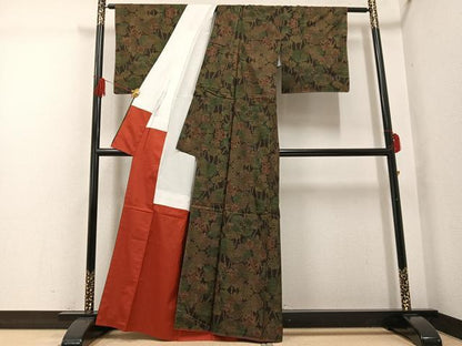 平和屋着物●本場大島紬　一元7マルキ　草花文　正絹　逸品　未使用　AABG4866ph