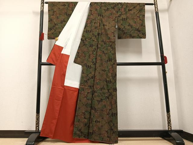 平和屋着物●本場大島紬　一元7マルキ　草花文　正絹　逸品　未使用　AABG4866ph