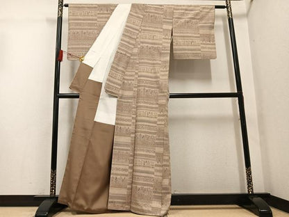 平和屋着物●本真綿結城紬　100亀甲　古代人物文　正絹　逸品　AABG4868ph