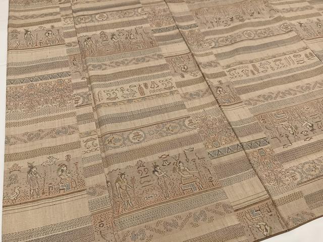 平和屋着物●本真綿結城紬　100亀甲　古代人物文　正絹　逸品　AABG4868ph