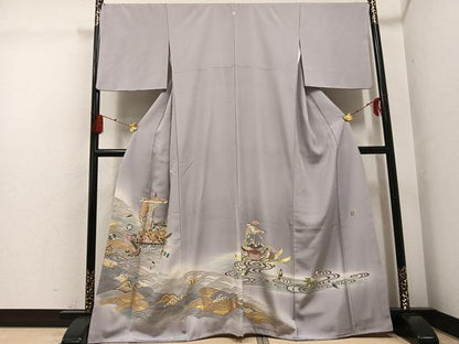 平和屋着物●豪華色留袖　友禅　作家物　駒刺繍　宝舟　暈し染め　金彩　正絹　逸品　AABG4870ph