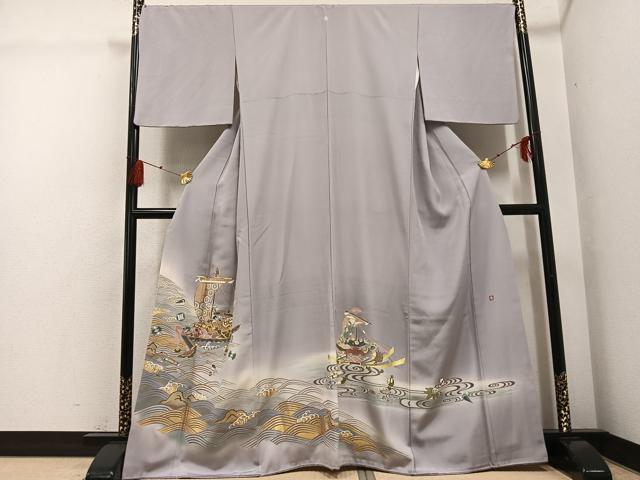 平和屋着物●豪華色留袖　友禅　作家物　駒刺繍　宝舟　暈し染め　金彩　正絹　逸品　AABG4870ph