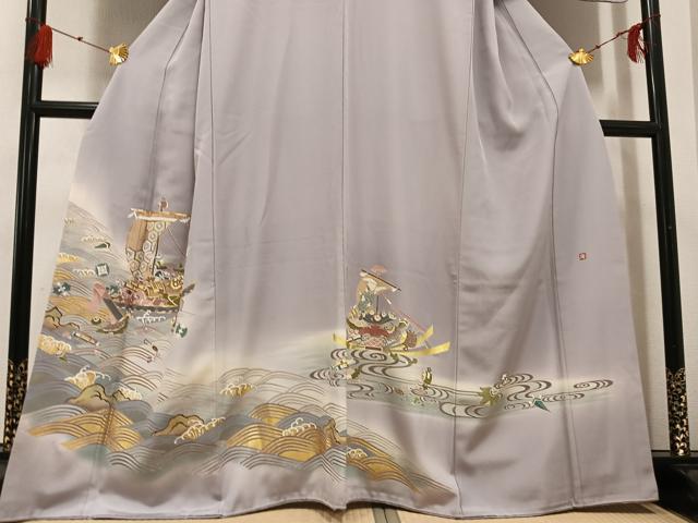 平和屋着物●豪華色留袖　友禅　作家物　駒刺繍　宝舟　暈し染め　金彩　正絹　逸品　AABG4870ph