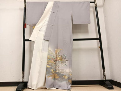平和屋着物●豪華色留袖　友禅　作家物　駒刺繍　宝舟　暈し染め　金彩　正絹　逸品　AABG4870ph