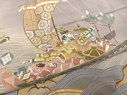 平和屋着物●豪華色留袖　友禅　作家物　駒刺繍　宝舟　暈し染め　金彩　正絹　逸品　AABG4870ph